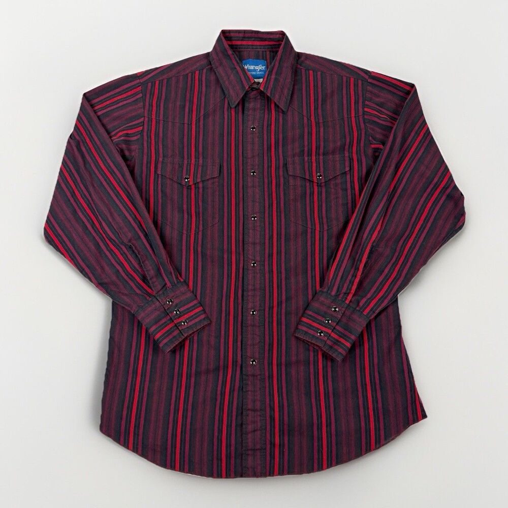 Wrangler Western Pearl Snap Striped Rodeo Mens Size Medium Long Sleeve Shirt